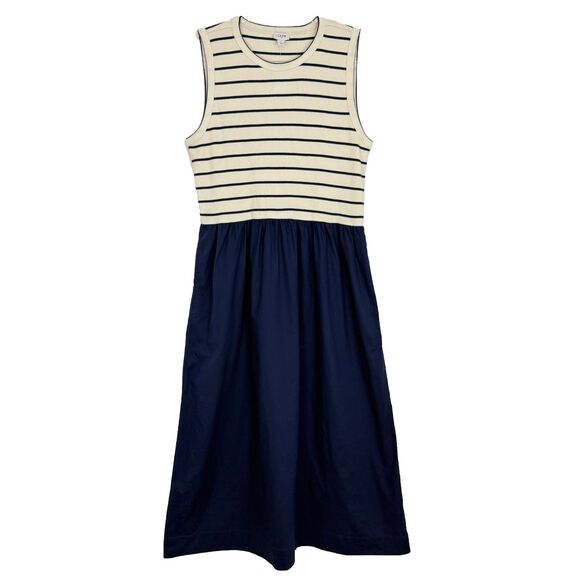 J. Crew Dresses & Skirts - J.CREW Striped Ribbed-Knit Mixy Dress L Ivory Navy Blue Midi Fit Flare NWT B85